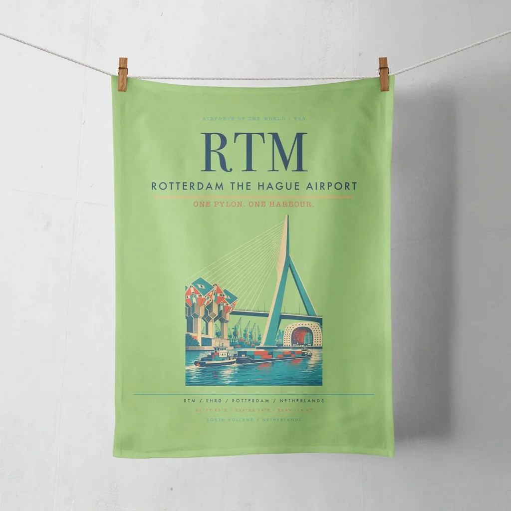 Rotterdam The Hague Airport (RTM) design on light green towel