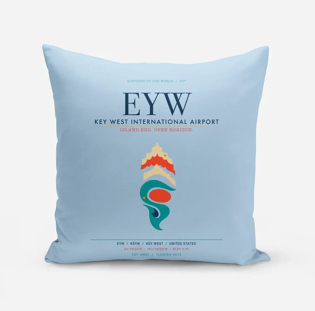 Key West International Airport (EYW) design on light blue pillow