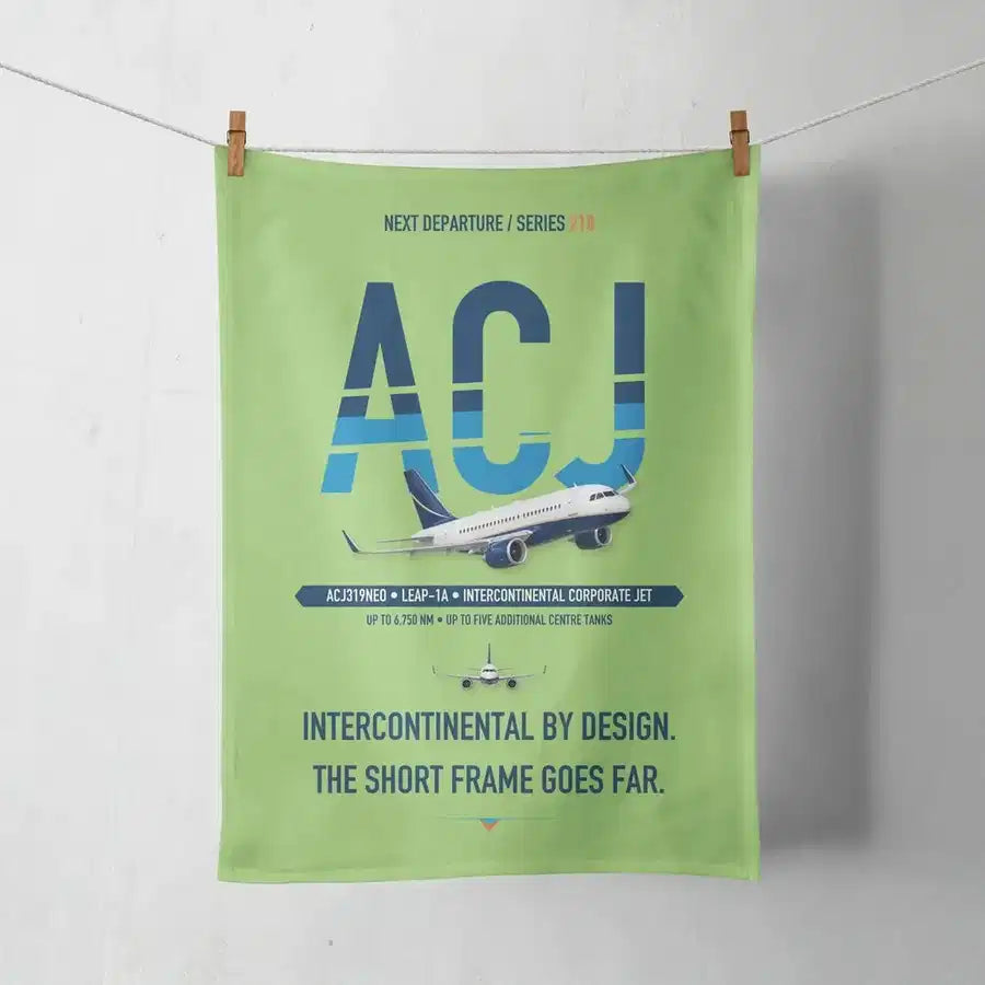 Airbus ACJ319neo design on light green towel