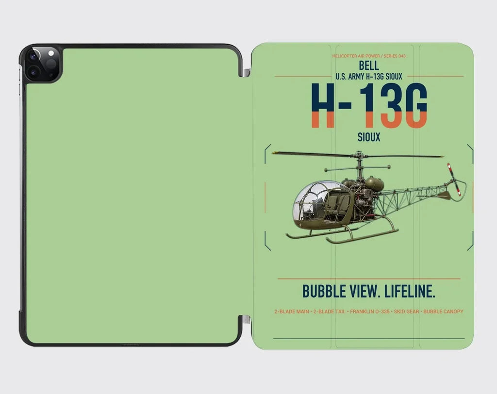 Bell H-13G Sioux design on light green ipad tablet case