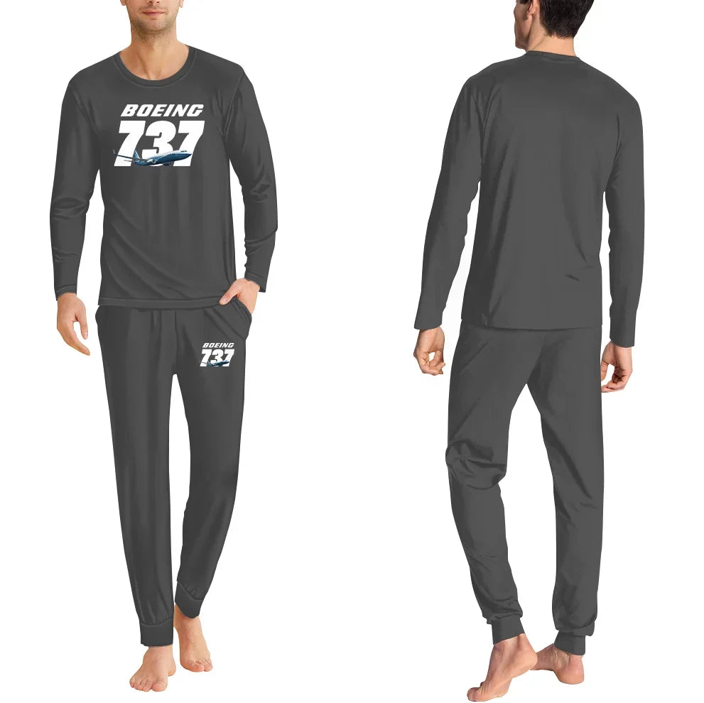 Super Boeing 737+Text men pajamas - Gray