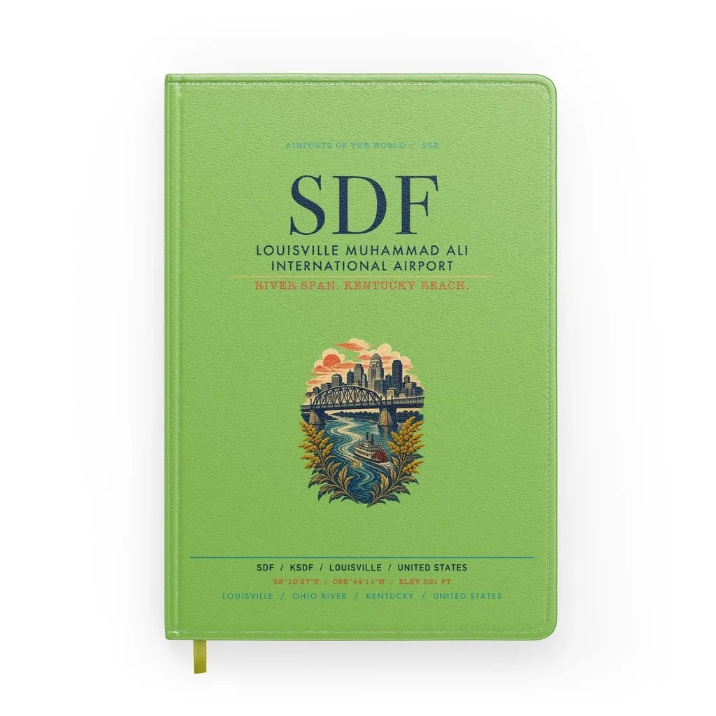 Louisville Muhammad Ali International Airport (SDF) design on light green notebook
