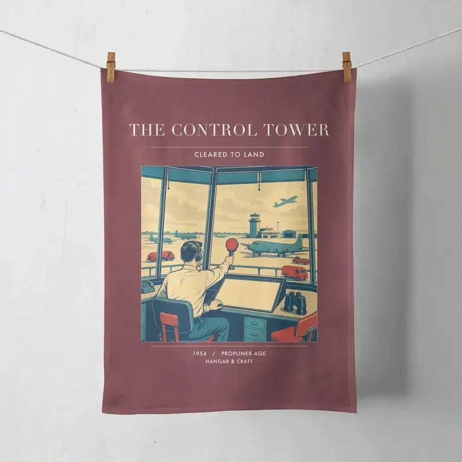 VINTAGE G4093 - The Control Tower - Designed Towels design on darkred