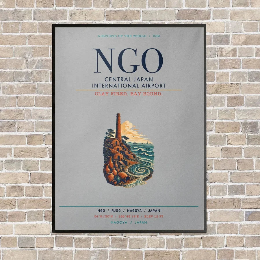 Central Japan International Airport NGO vertical canvas print - framed - light gray background