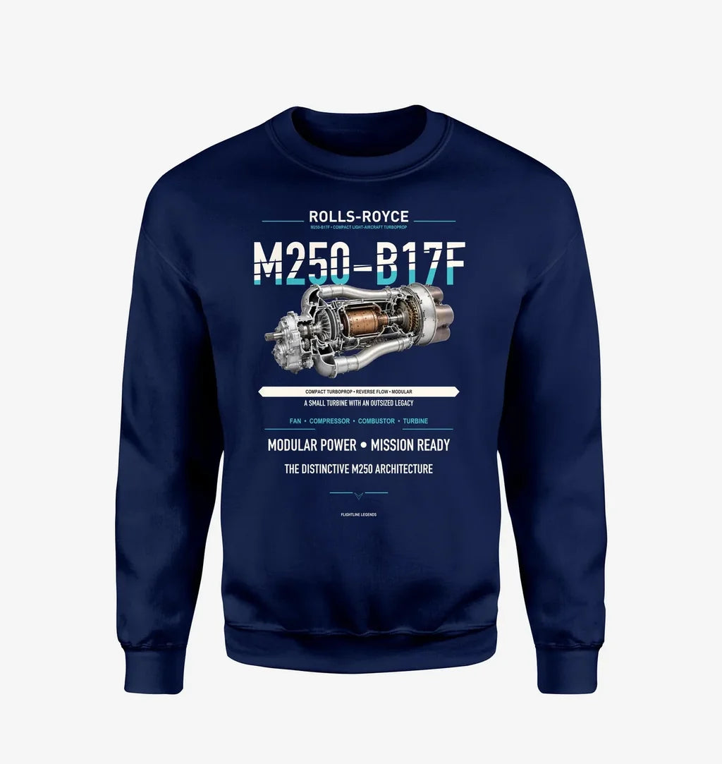 M250-B17F design on navy blue sweatshirt