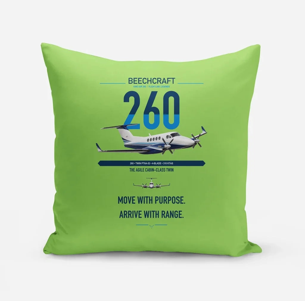 Beechcraft King Air 260 design on light green pillow