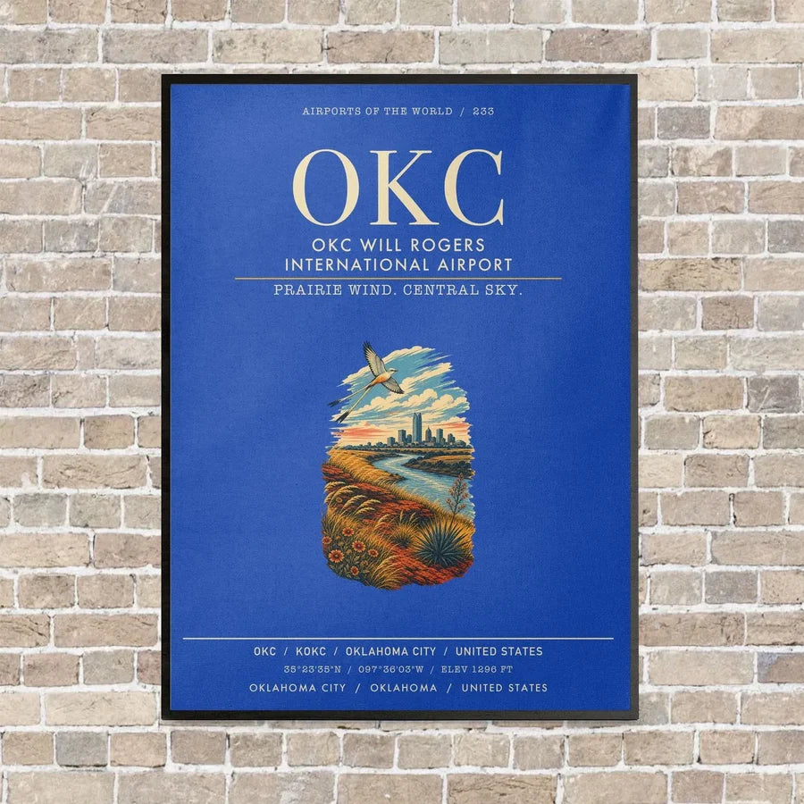 OKC Will Rogers International Airport OKC vertical canvas print - framed - blue background