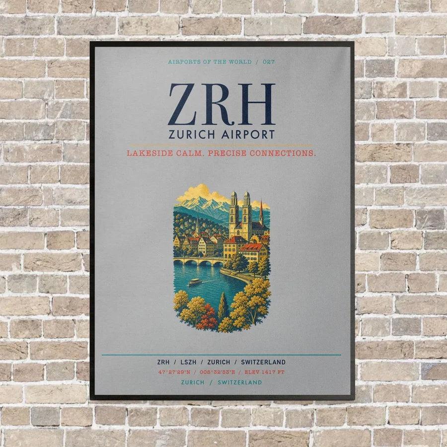 Zurich Airport ZRH vertical canvas print - framed - light gray background