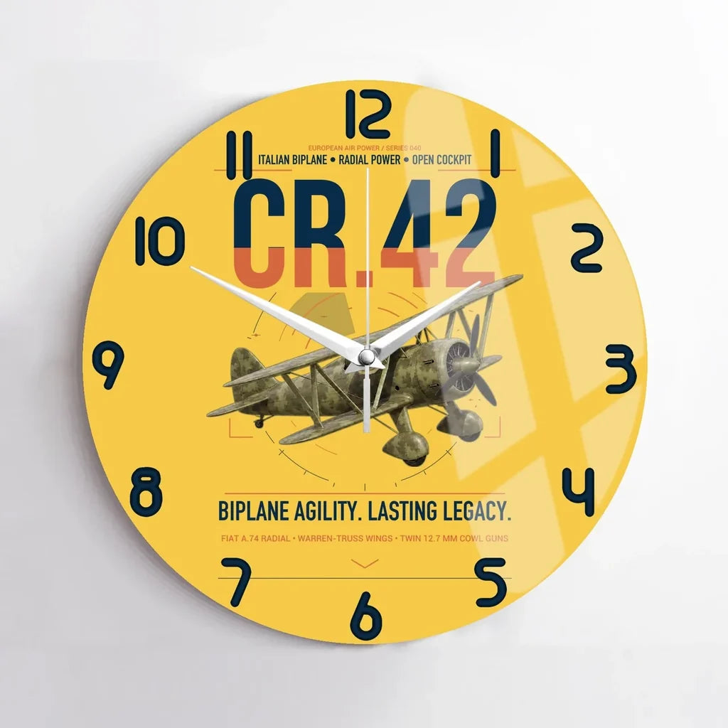 Fiat CR.42 Falco design on yellow no frame wall clock