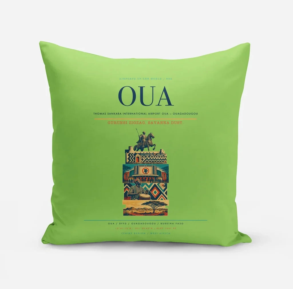 Thomas Sankara International Airport (OUA) design on light green pillow