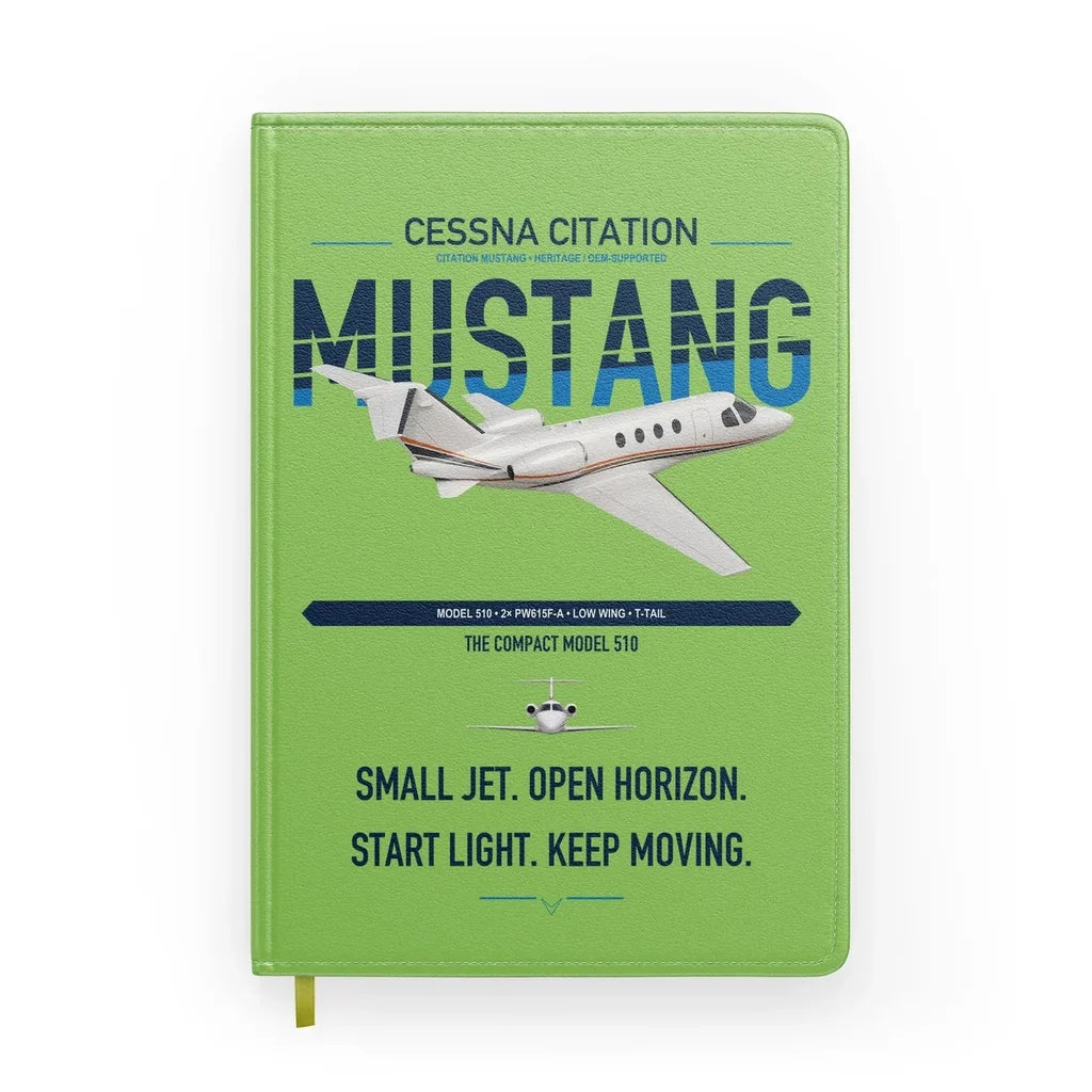 Cessna Citation Mustang design on light green notebook