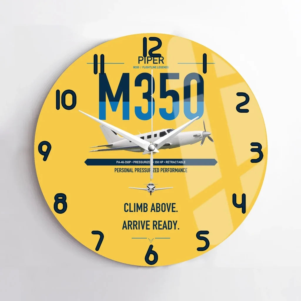 Piper M350 design on yellow no frame wall clock