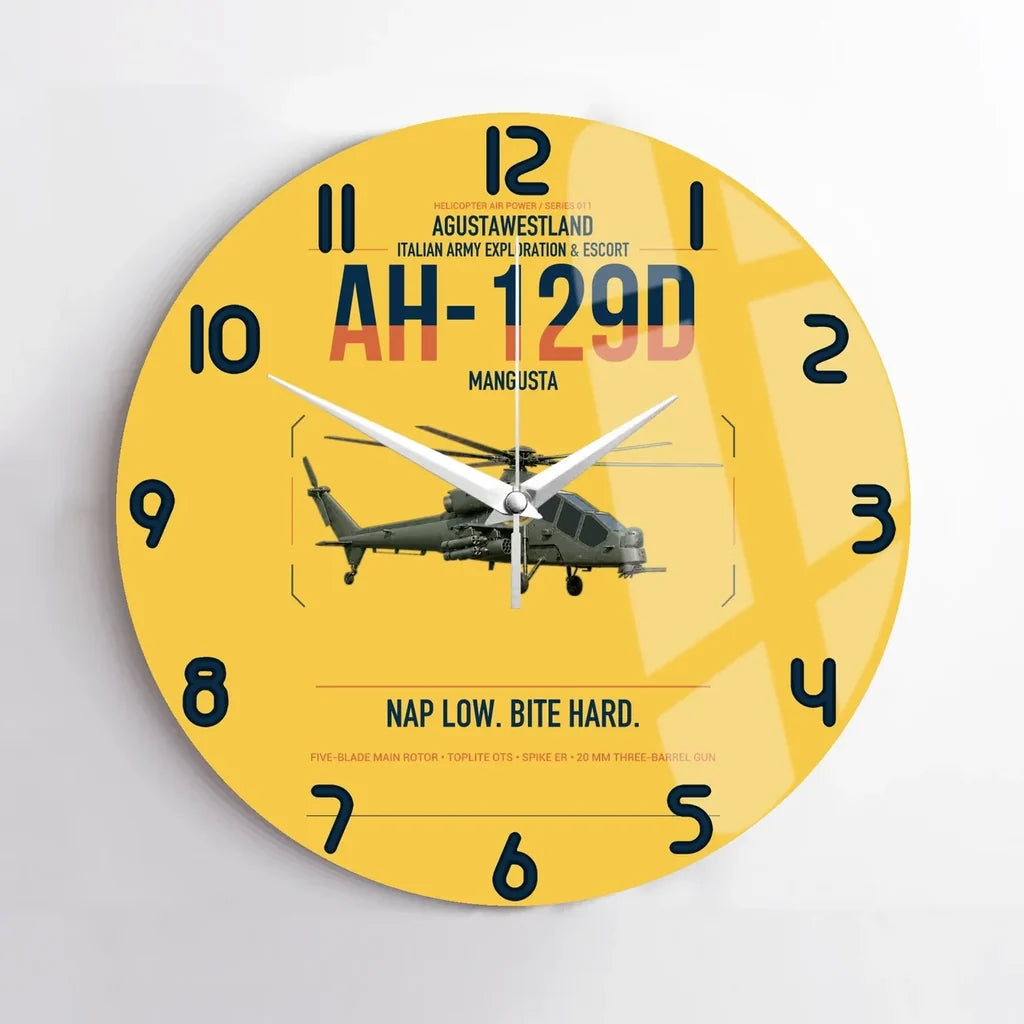 AgustaWestland AH-129D Mangusta design on yellow no frame wall clock