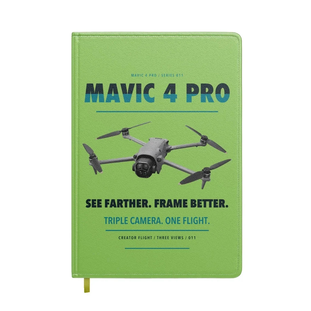 DJI Mavic 4 Pro design on light green notebook