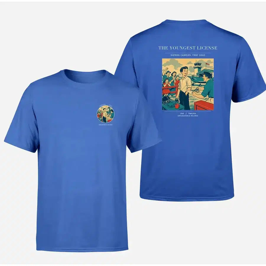 VINTAGE G4298 - The Youngest License - Double-Side T-Shirt design on blue double side t shirt