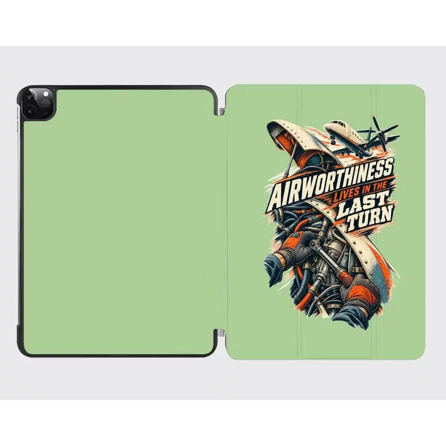 Airworthiness Lives In The Last Turn design on light green ipad tablet case