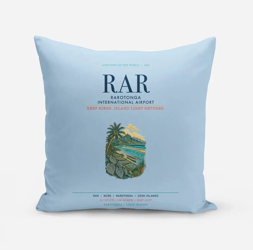Rarotonga International Airport (RAR) design on light blue pillow