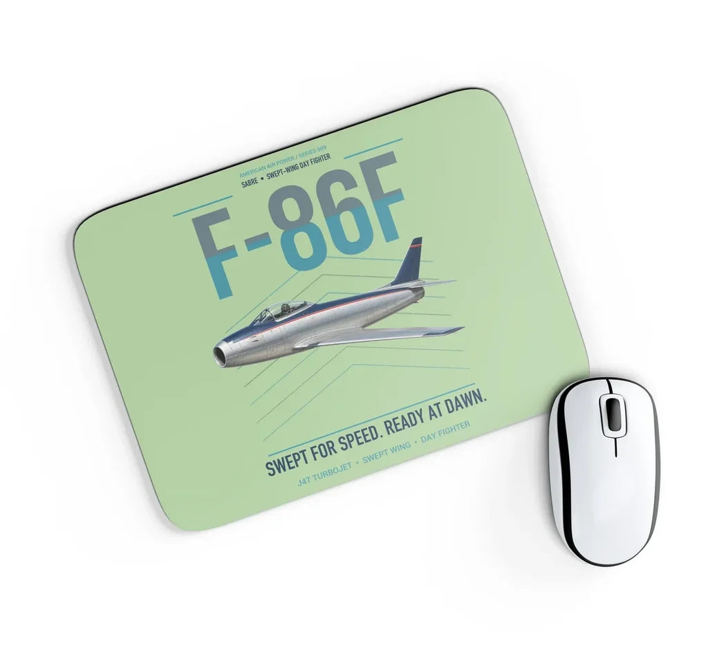 F-86F Sabre design on light green rectangle mouse pad