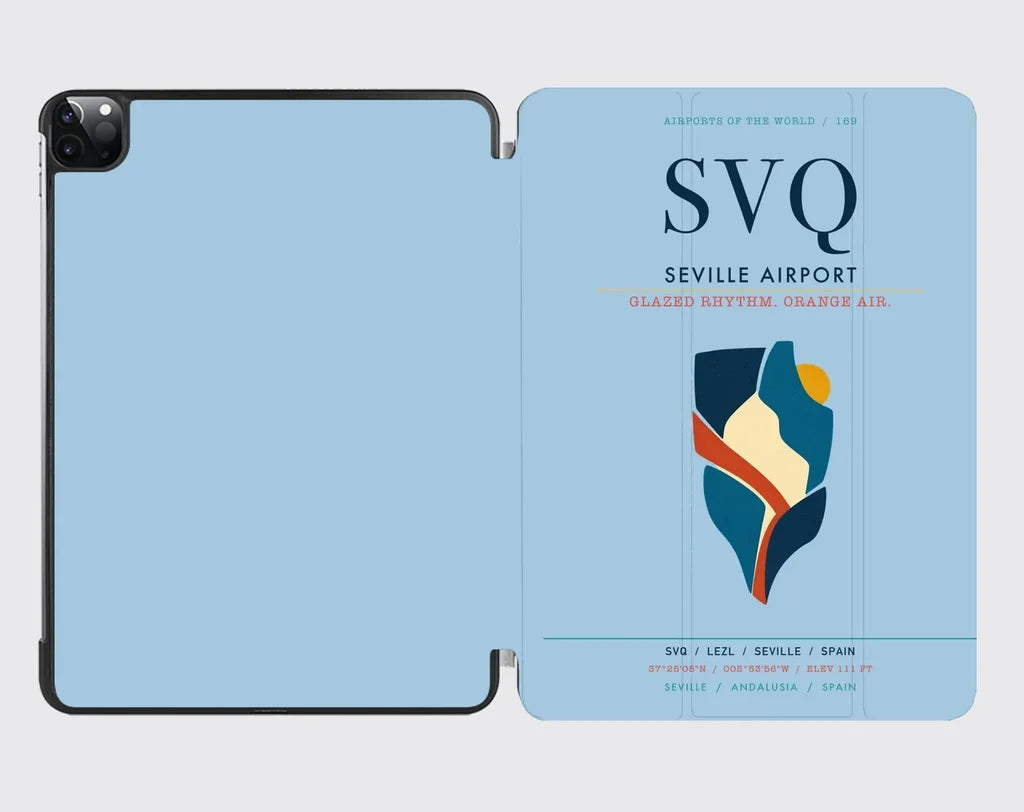 Seville Airport (SVQ) design on light blue ipad tablet case