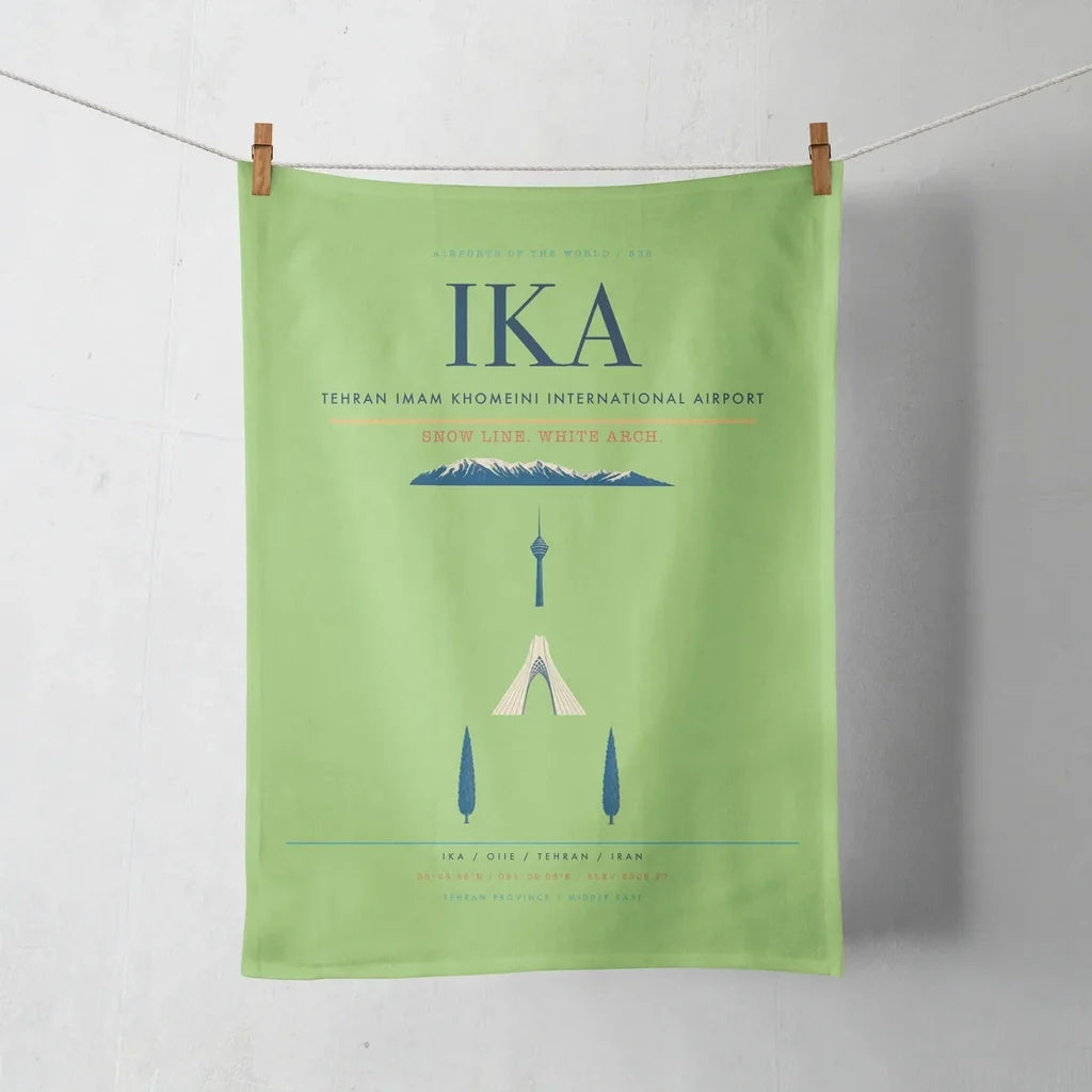 Tehran Imam Khomeini International Airport (IKA) design on light green towel