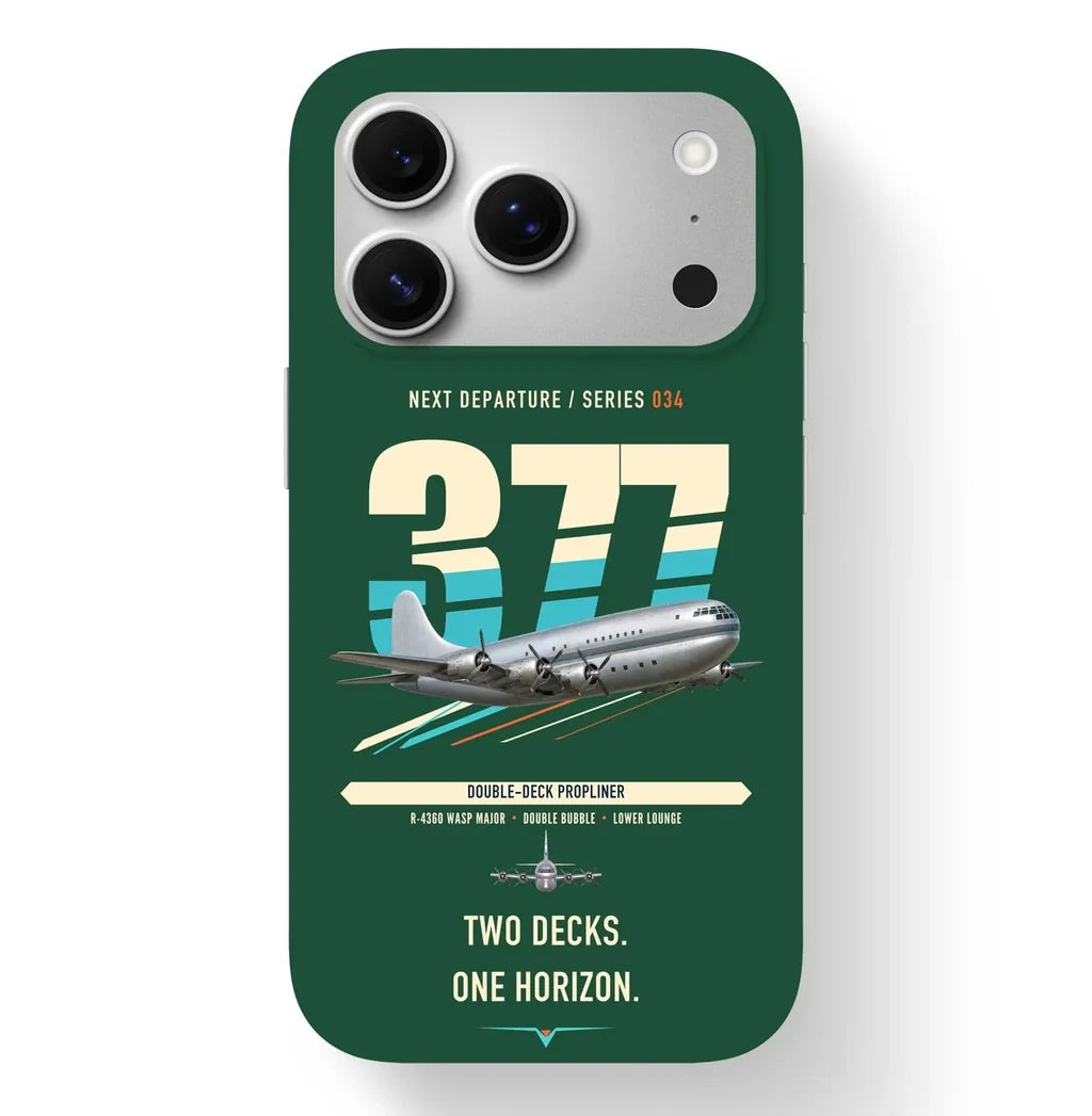 Boeing 377 Stratocruiser design on dark green magsafe iphone case