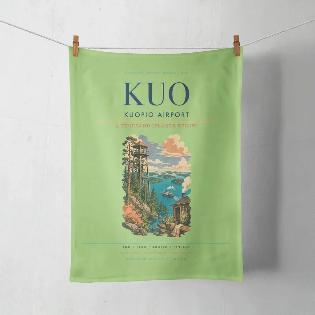 Kuopio Airport (KUO) design on light green towel