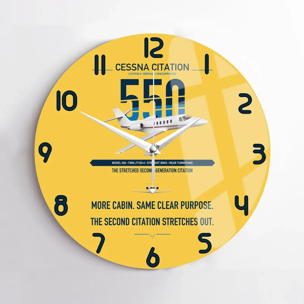 Cessna Citation 550 - Citation II design on yellow no frame wall clock