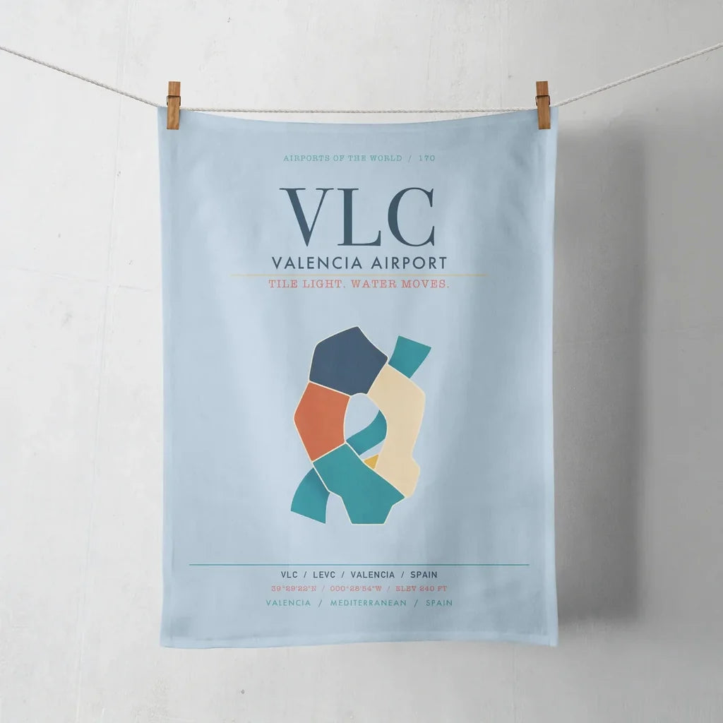 Valencia Airport (VLC) design on light blue towel
