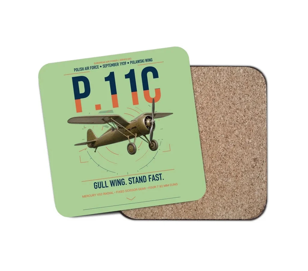 PZL P.11c design on light green 1 piece coaster