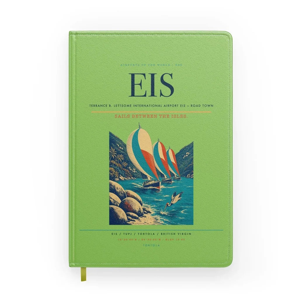 Terrance B. Lettsome International Airport (EIS) design on light green notebook