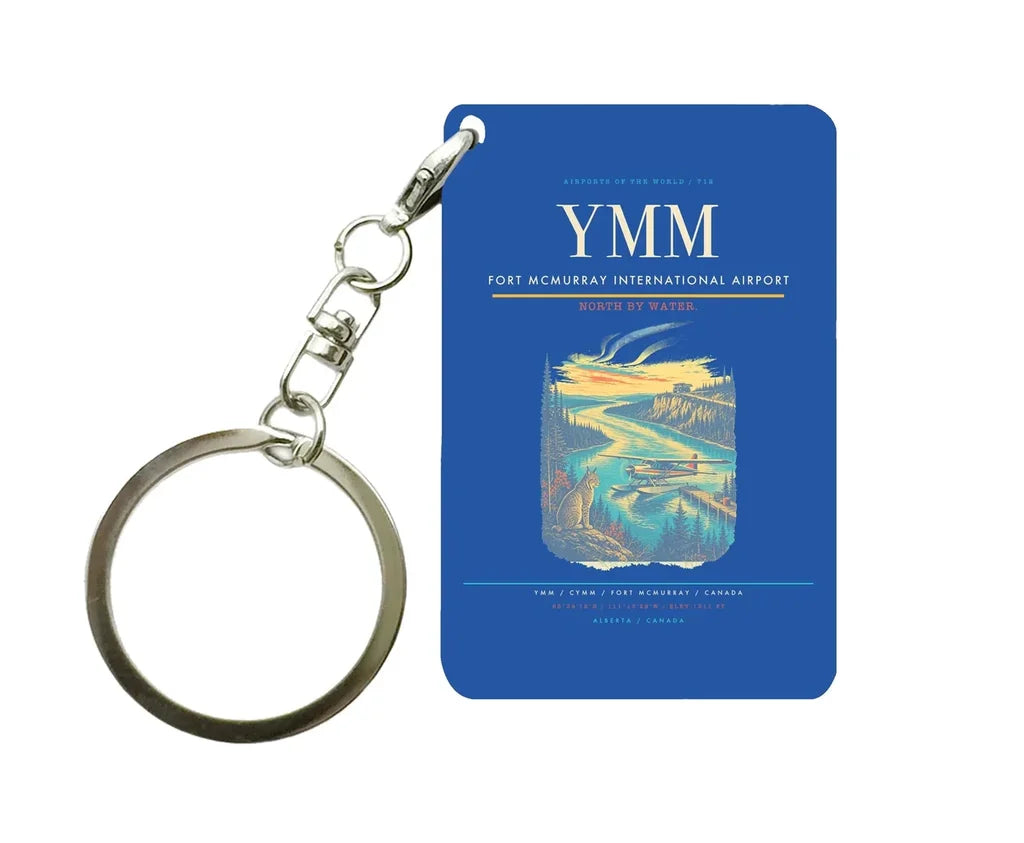 Fort McMurray International Airport (YMM) design on blue key chain