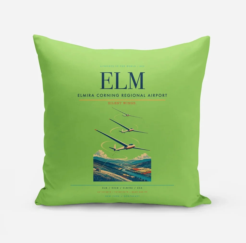Elmira Corning Regional Airport (ELM) design on light green pillow