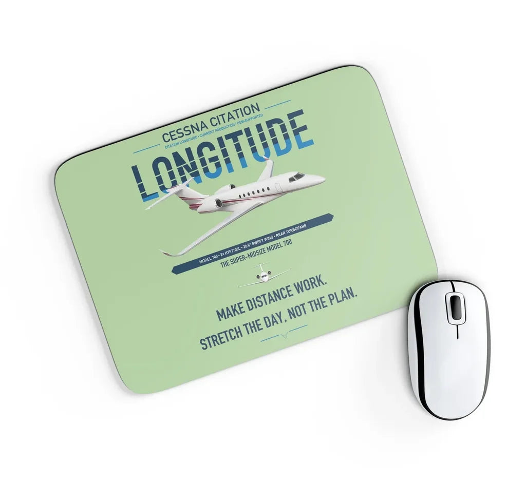 Cessna Citation Longitude design on light green rectangle mouse pad