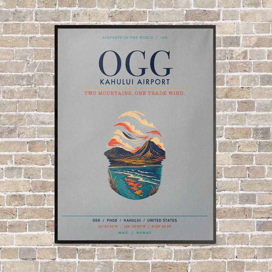 Kahului Airport OGG vertical canvas print - framed - light gray background