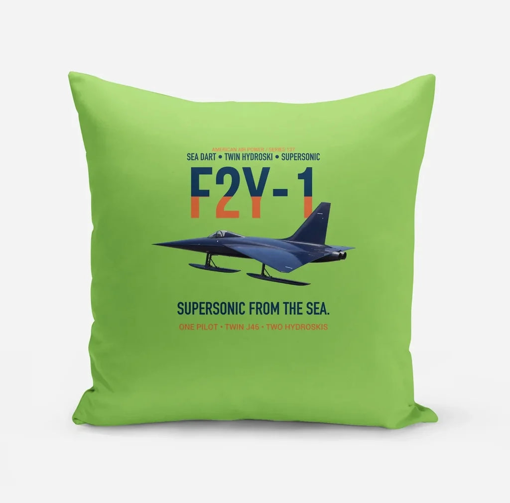 F2Y-1 Sea Dart Supersonic from the Sea design on light green pillow