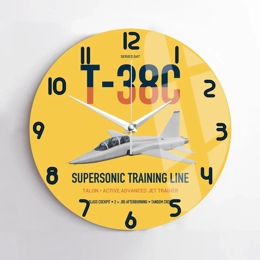 T-38C Talon design on yellow no frame wall clock