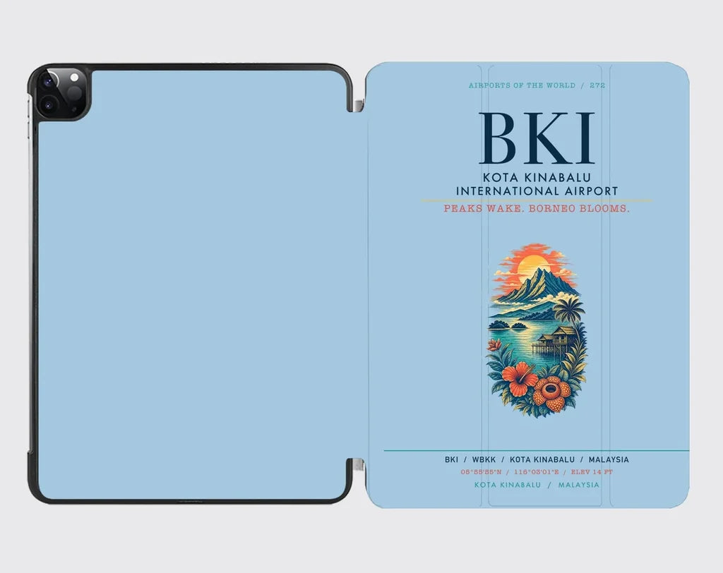 Kota Kinabalu International Airport (BKI) design on light blue ipad tablet case