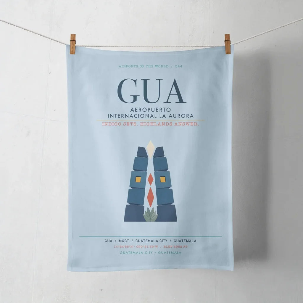Aeropuerto Internacional La Aurora (GUA) design on light blue towel