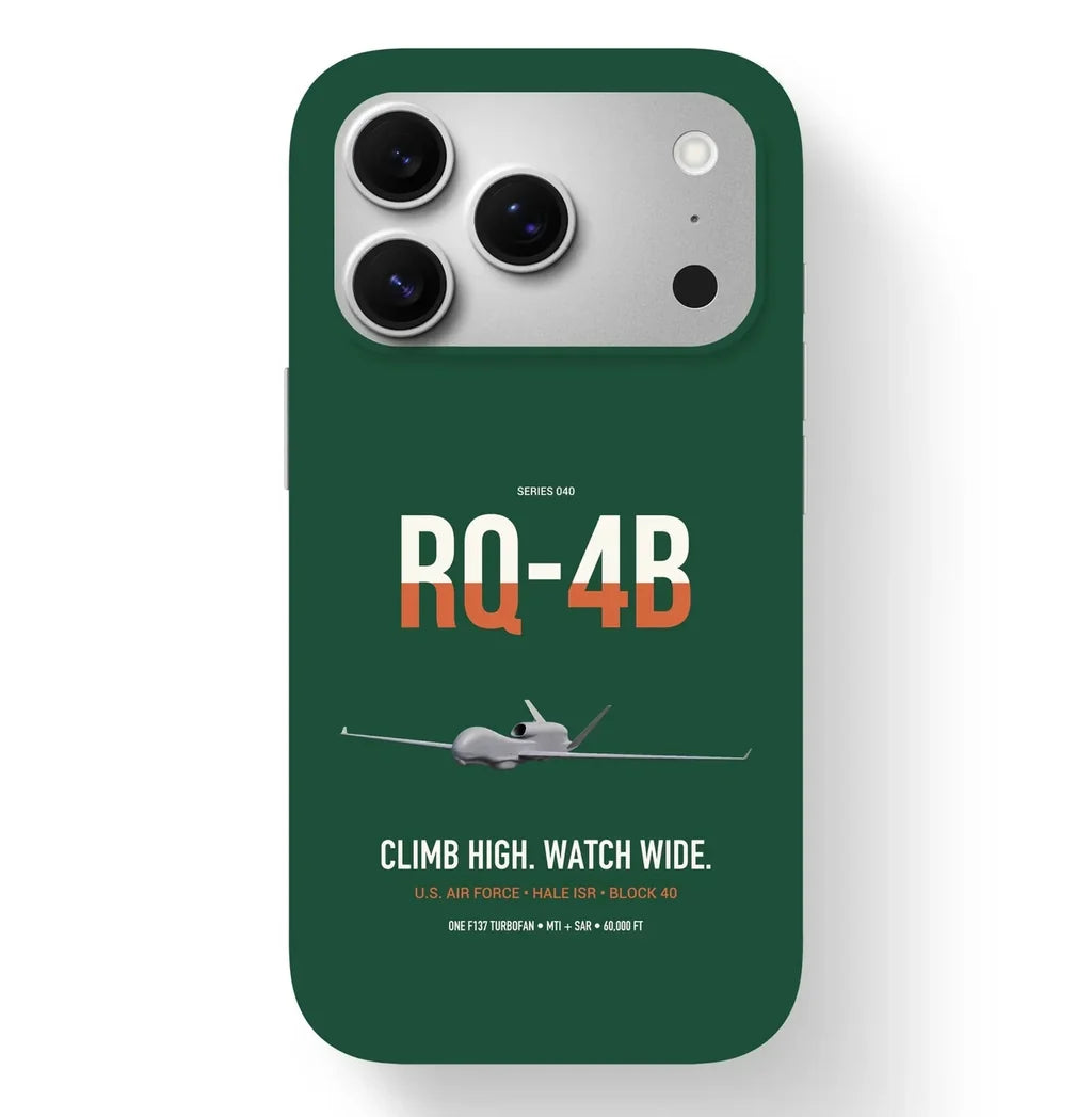 RQ-4B Global Hawk design on dark green magsafe iphone case, for iPhone 17 Pro