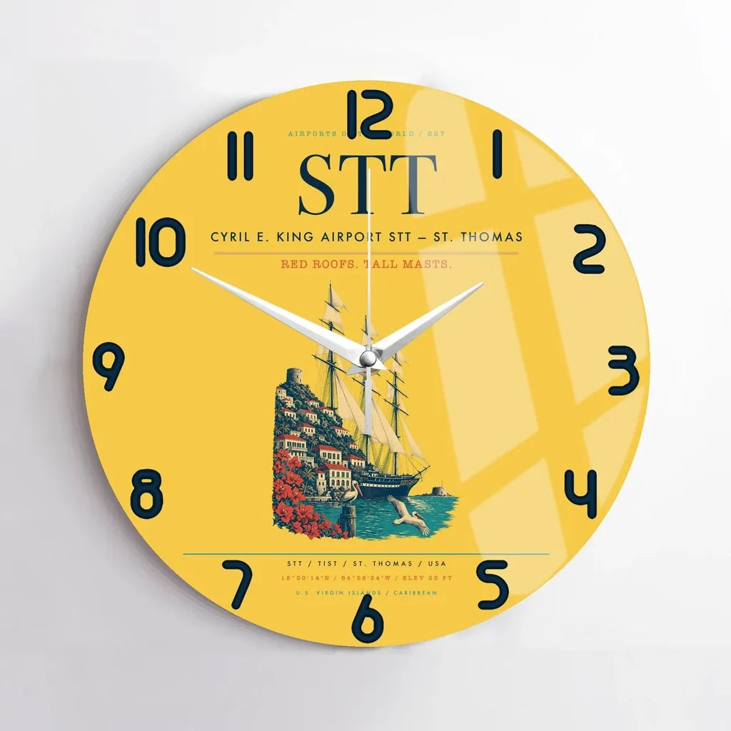 Cyril E. King Airport (STT) design on yellow no frame wall clock