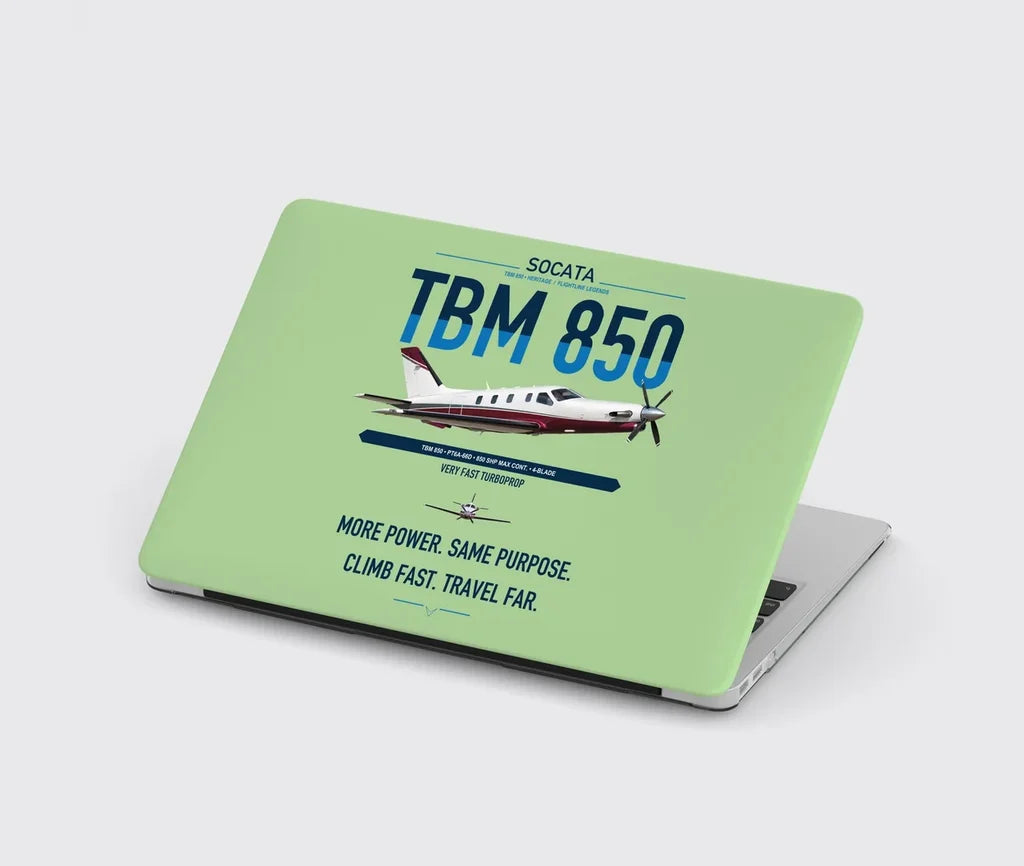 Socata TBM 850 design on light green MacBook case