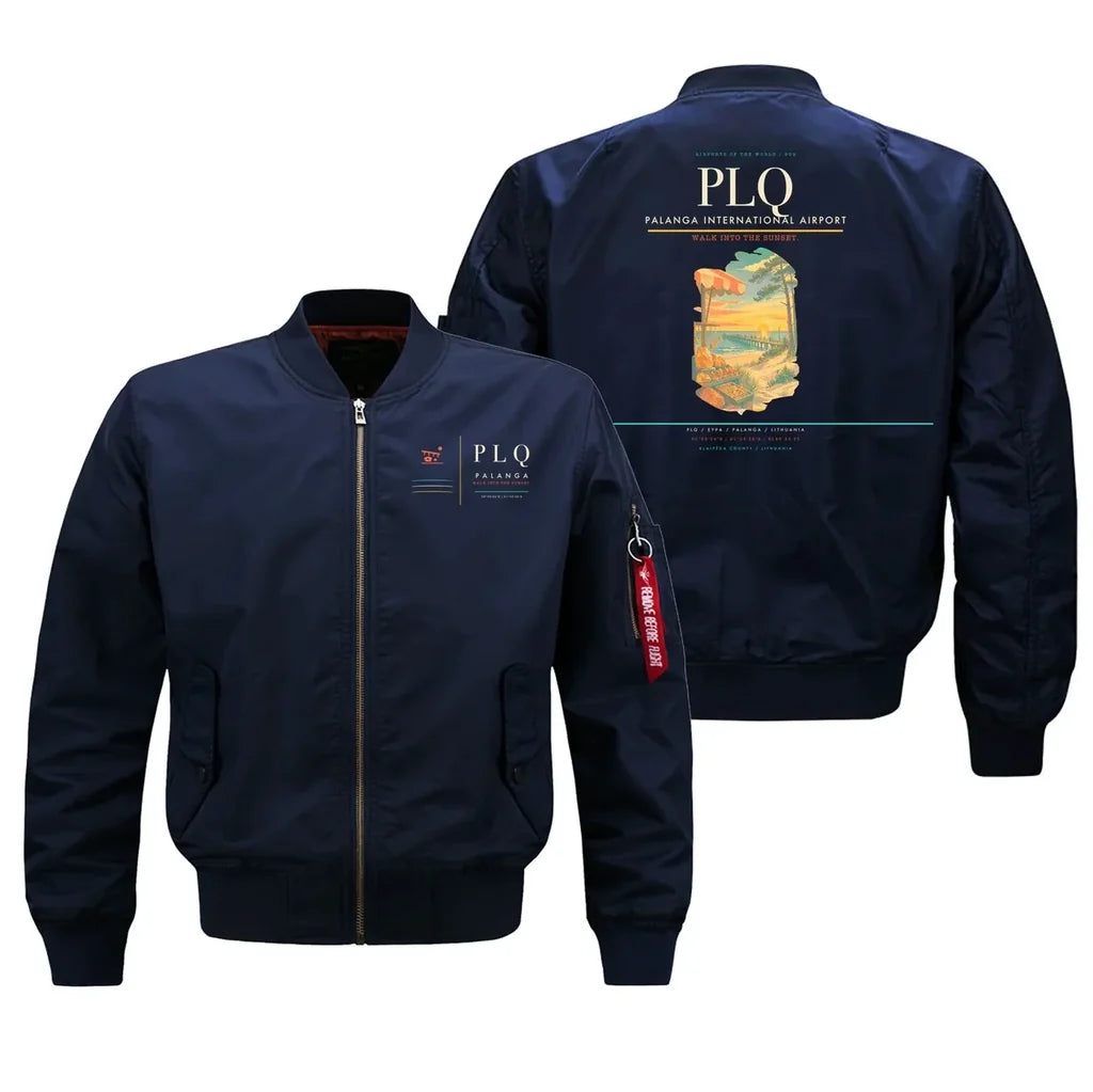 Palanga International Airport (PLQ) design on blue bomber jacket