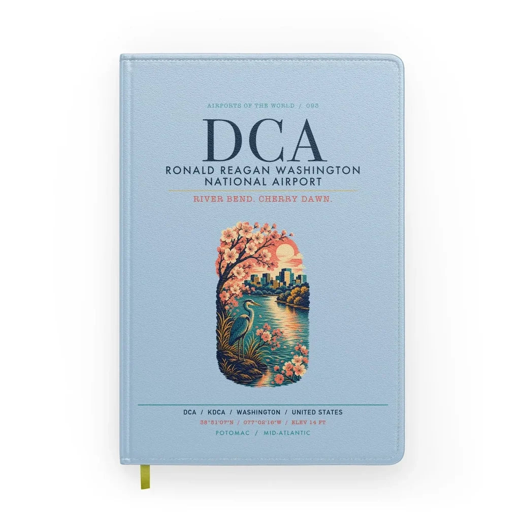Ronald Reagan Washington National Airport (DCA) design on light blue notebook