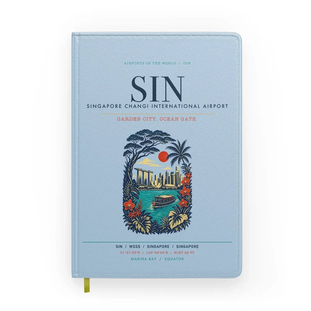 Singapore Changi International Airport (SIN) design on light blue notebook
