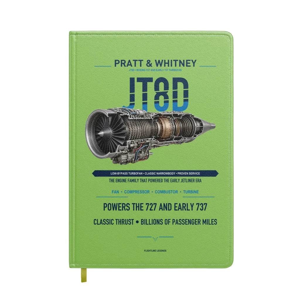 JT8D design on light green notebook