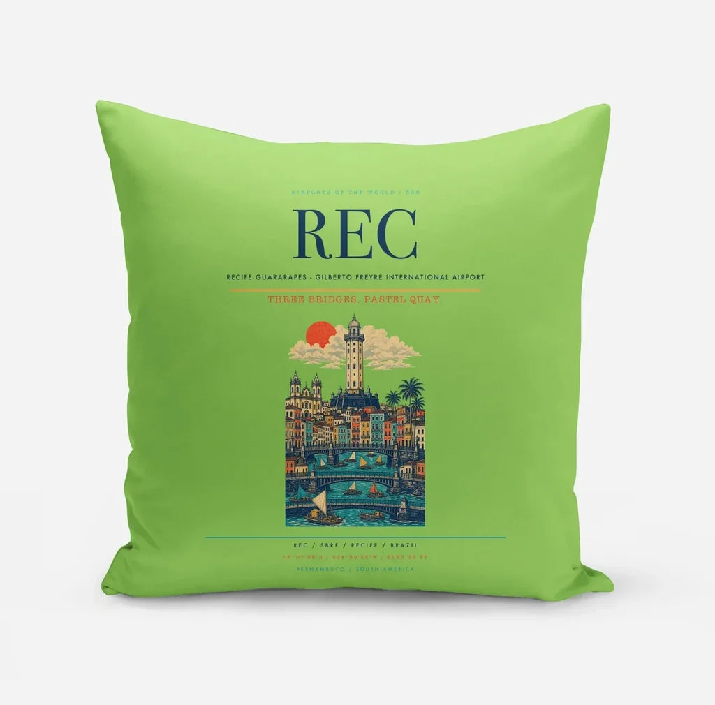 Recife Guararapes (REC) design on light green pillow