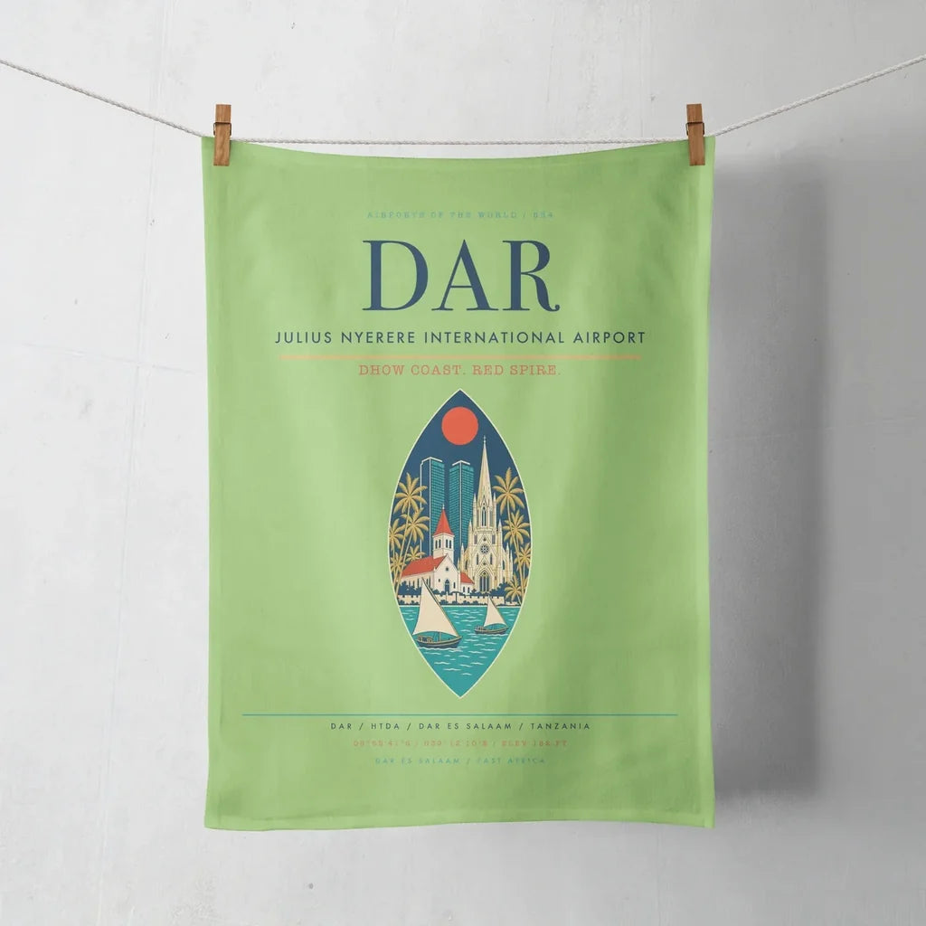 Julius Nyerere International Airport (DAR) design on light green towel