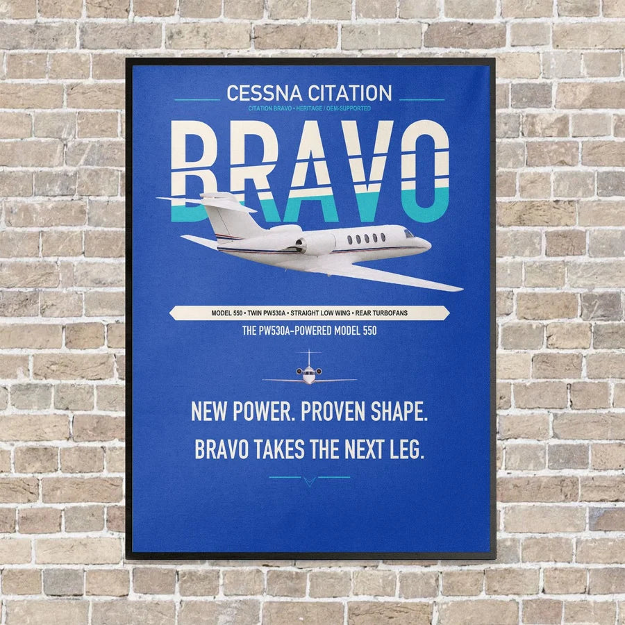 Cessna Citation Bravo vertical canvas print - framed - blue background