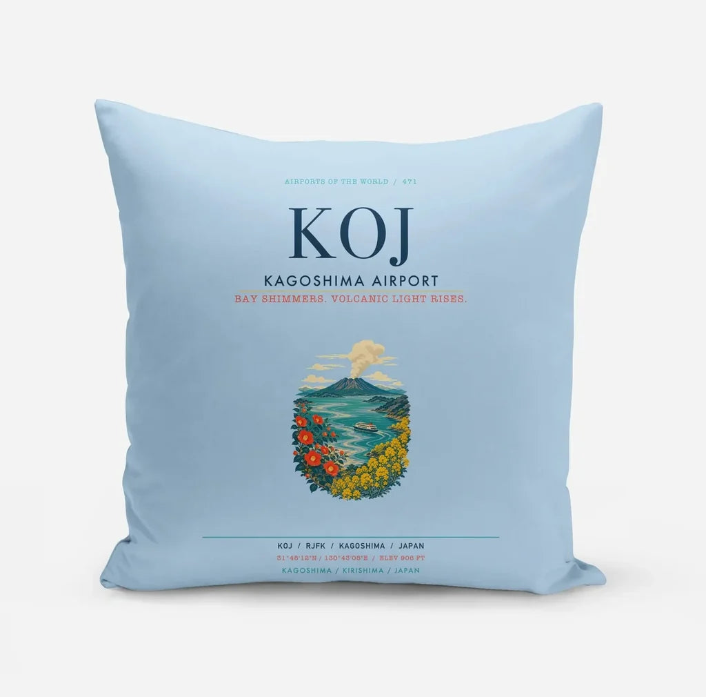 Kagoshima Airport (KOJ) design on light blue pillow