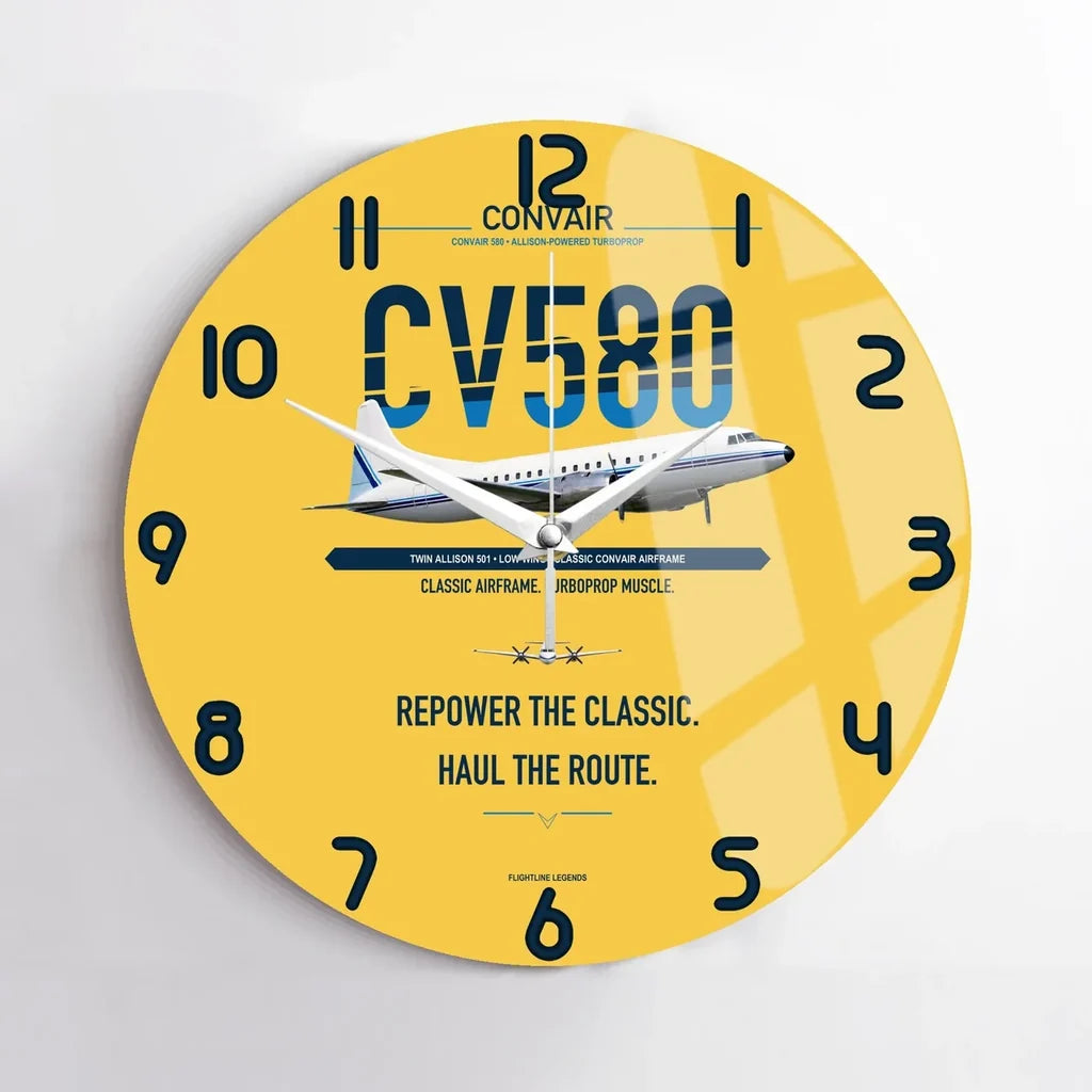 Convair 580 design on yellow no frame wall clock